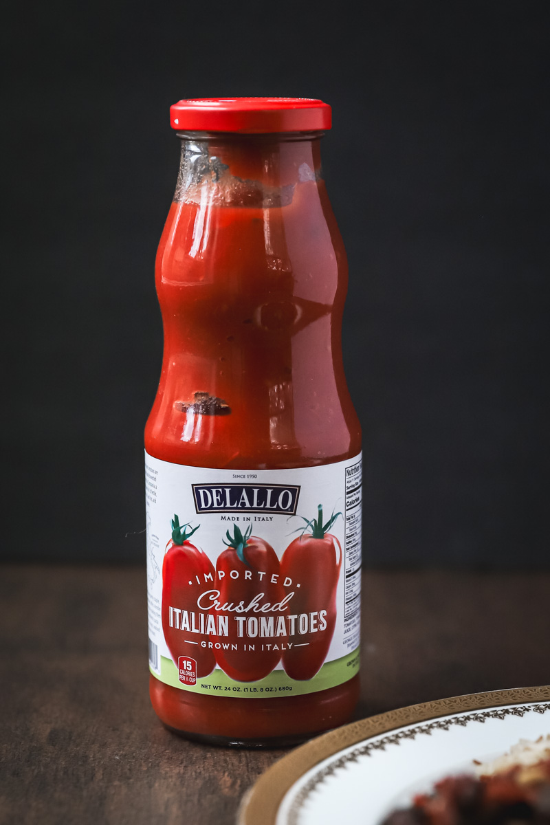 Bottle of Delallo Crushed Italian Tomatoes