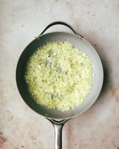 skillet with sautéed onions