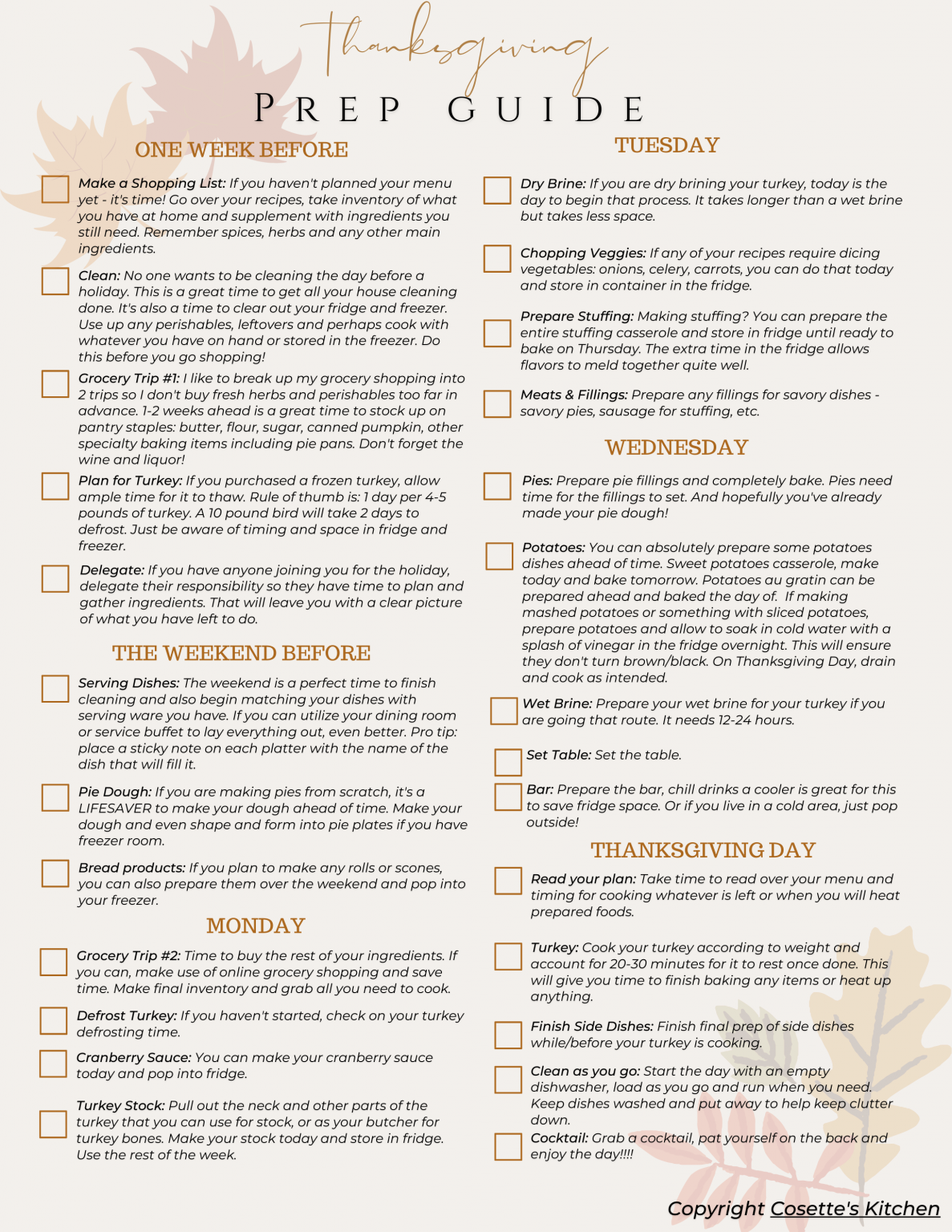 Thanksgiving Prep Guide and Menu - Cosette's Kitchen