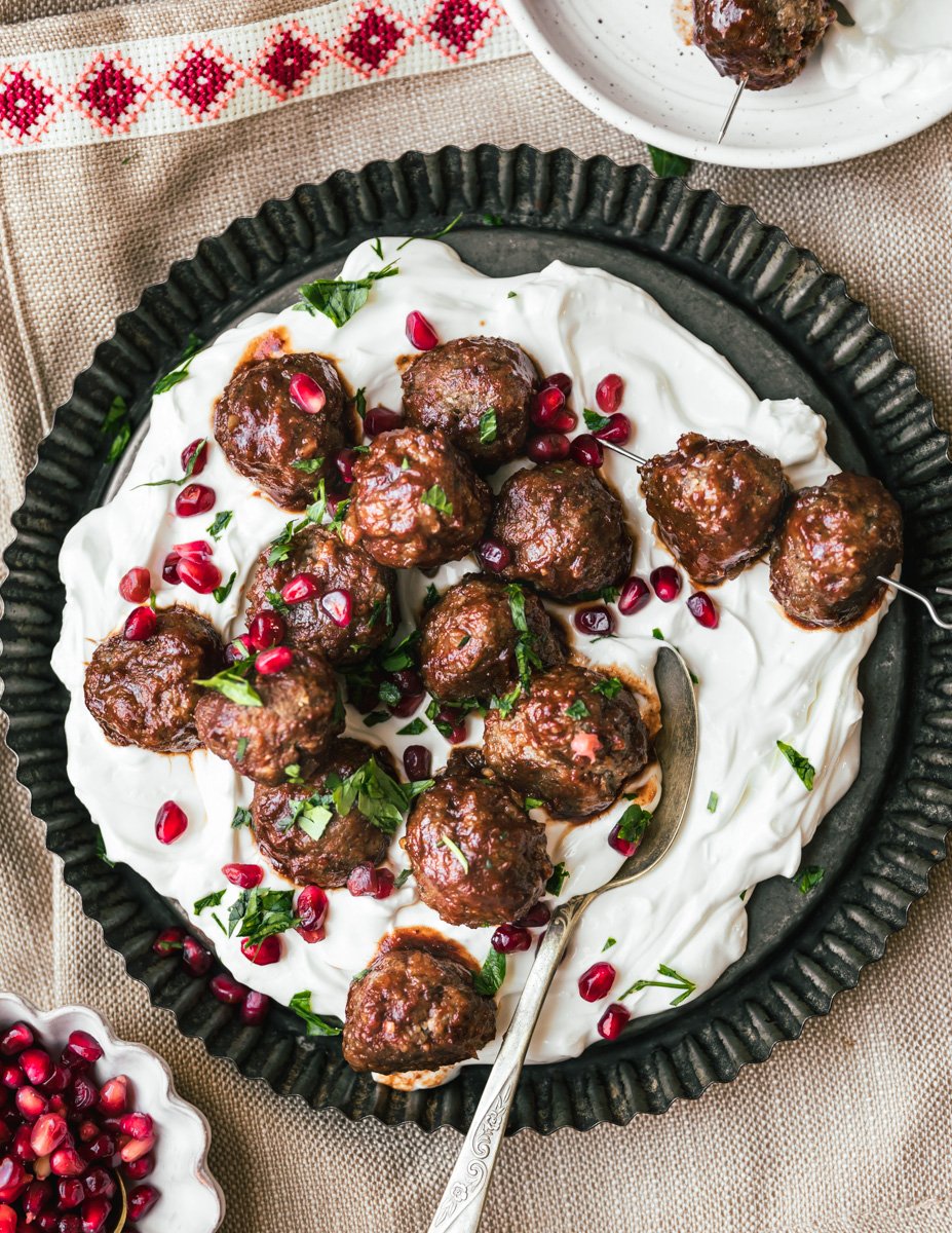 lamb meatballs on labneh