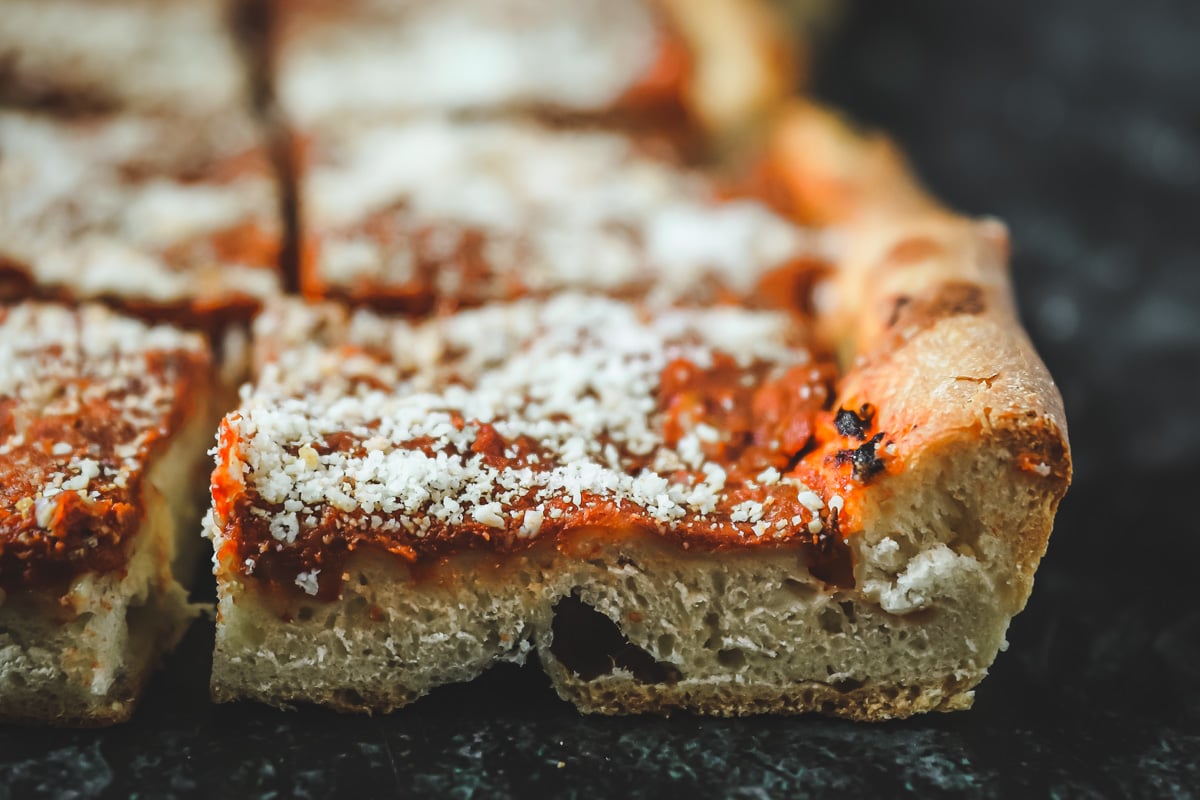 Side view of tomato pie