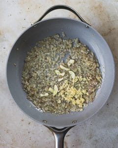 garlic and shallots in pan