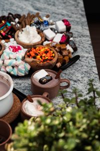 Hot Chocolate with candy on Parsons table