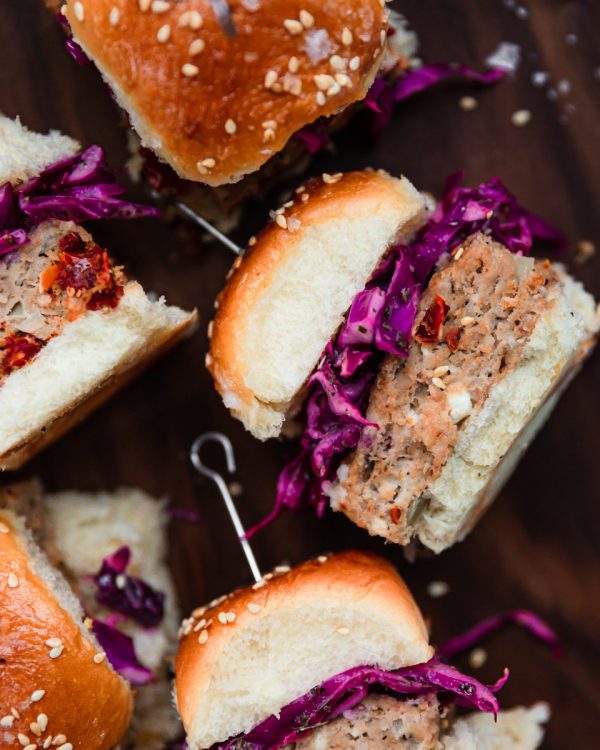 Easy Mediterranean Ground Turkey Burger Sliders Sheet Pan Method