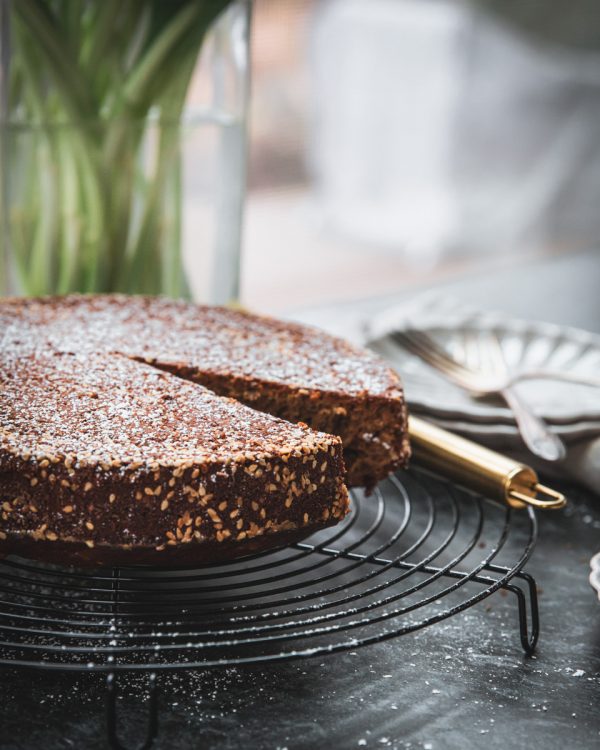 Date Anise Molasses Breakfast Cake with Tahini and Sesame Cosette's