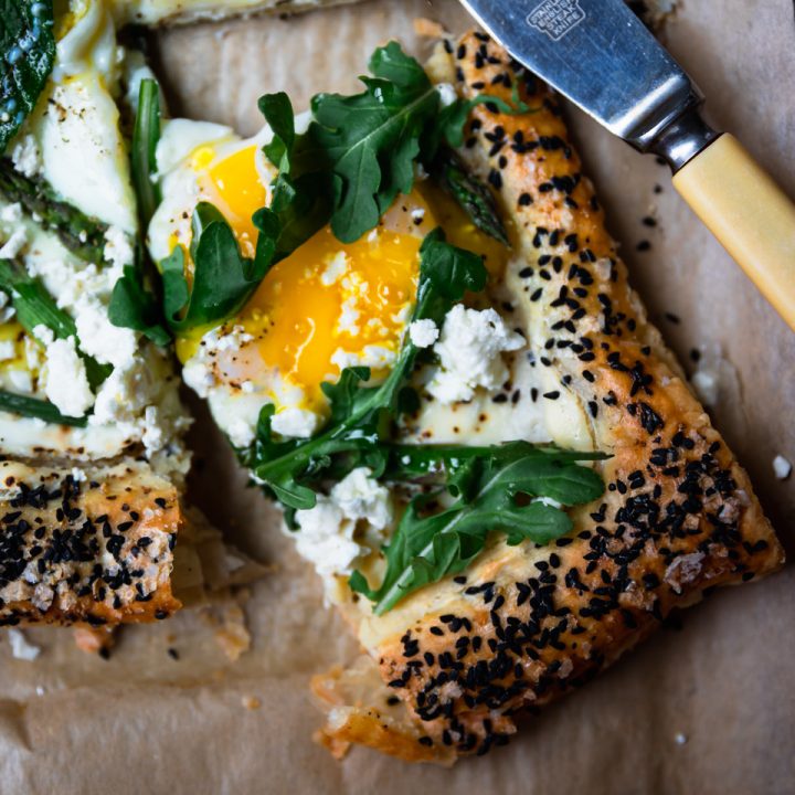 Puff Pastry Spring Breakfast Pizza with Asparagus and Herbed Cheese