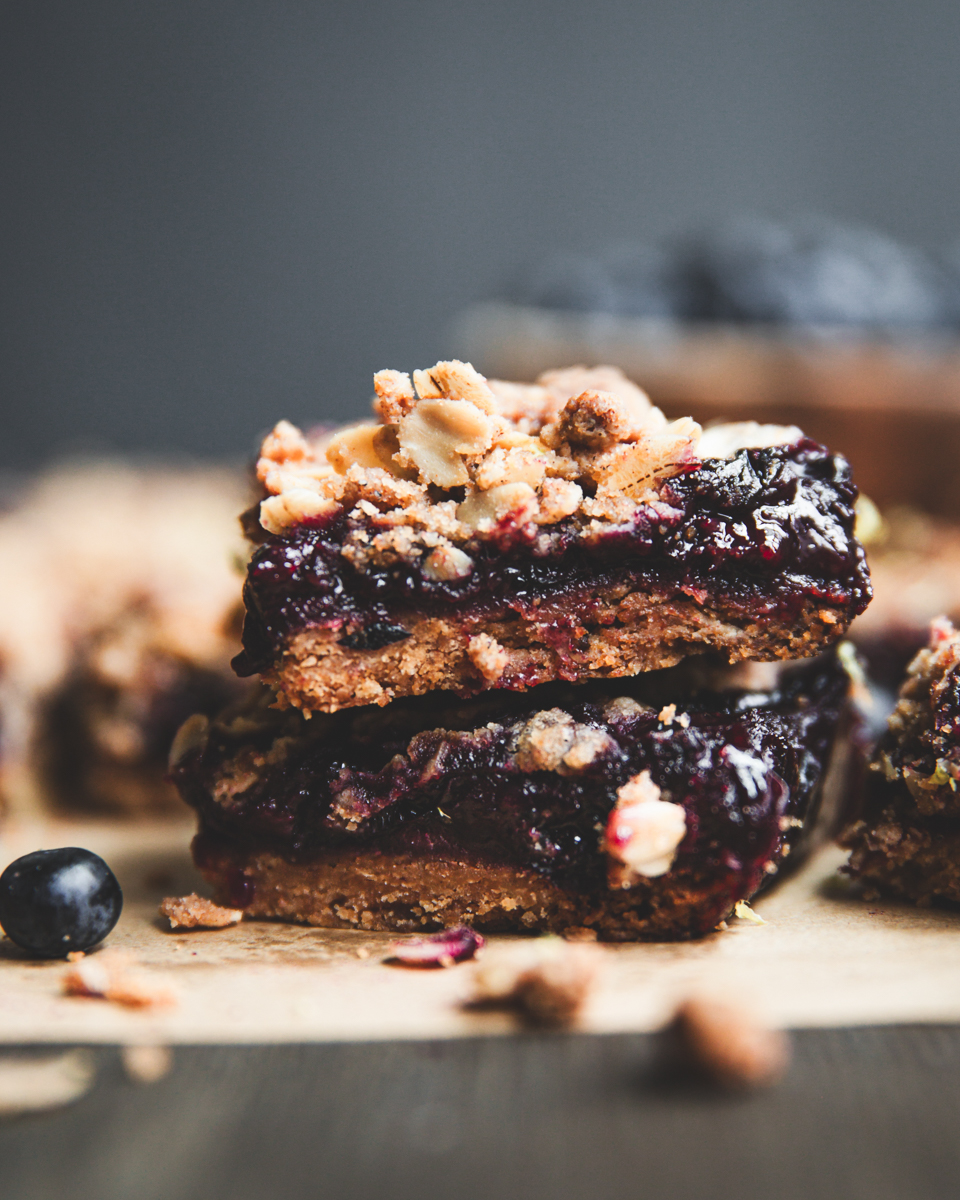 2 blueberry pie bars stacked
