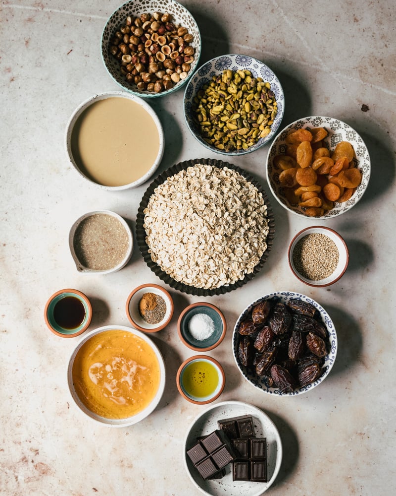 ingredients for tahini date granola bars