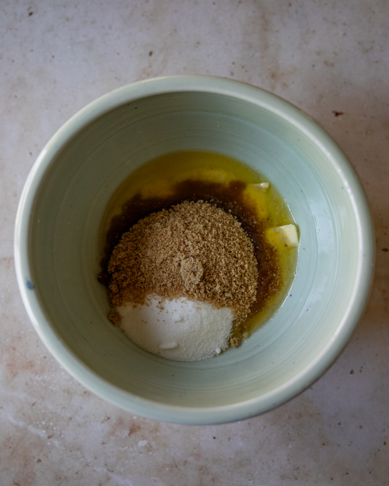 butter and sugars in bowl