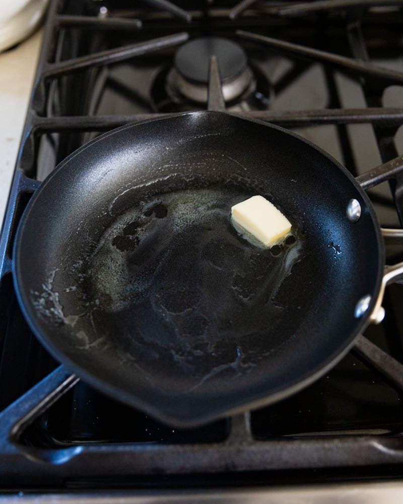 butter melting in nonstick skillet